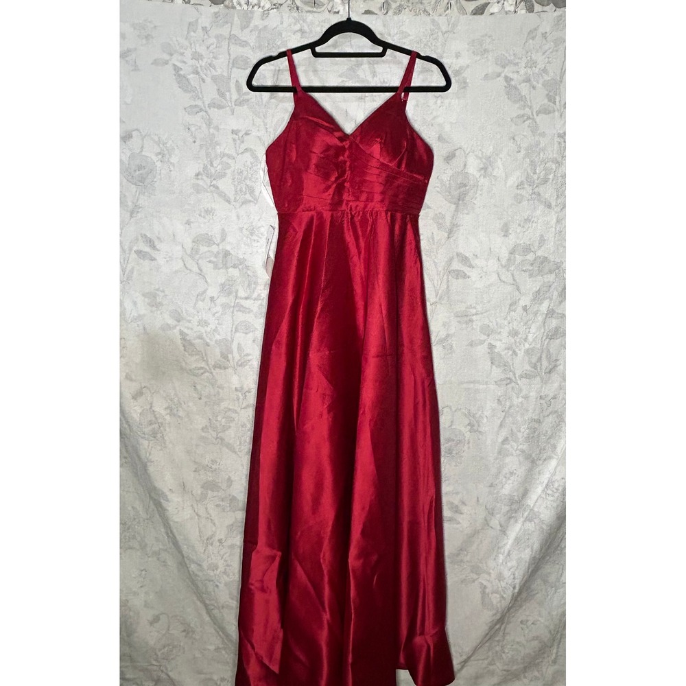 Elegant Red Satin Lace Up Back Prom Dress Formal Evening Gown Size Small
